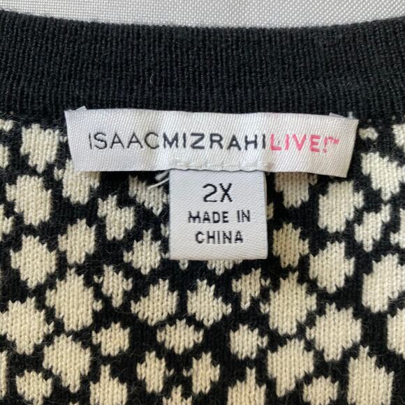 Isaac Mizrahi Cardigan Sweater Women Plus 2X‎ Black White Mosaic Print Old Money - Picture 5 of 9